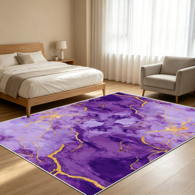 Tapis en marbre mauve doré de 1 pièce, élégant tapis décoratif polyvalent, facile à nettoyer et à entretenir, meuble idéal pour la chambre à coucher, le salon, le couloir, le vestibule, le dortoir et le bureau afin de rafraîchir l'ambiance intérieure de votre maison