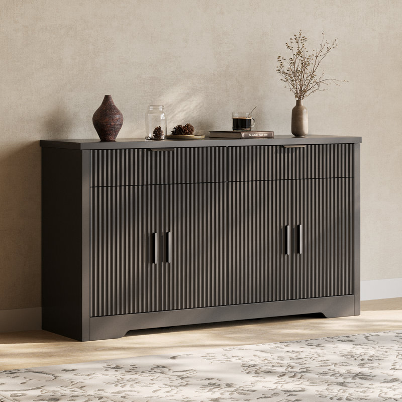 Buffet l 59 po avec 4 portes et 2 tiroirs, table buffet avec tablette réglable pour le salon, la cuisine et le vestibule