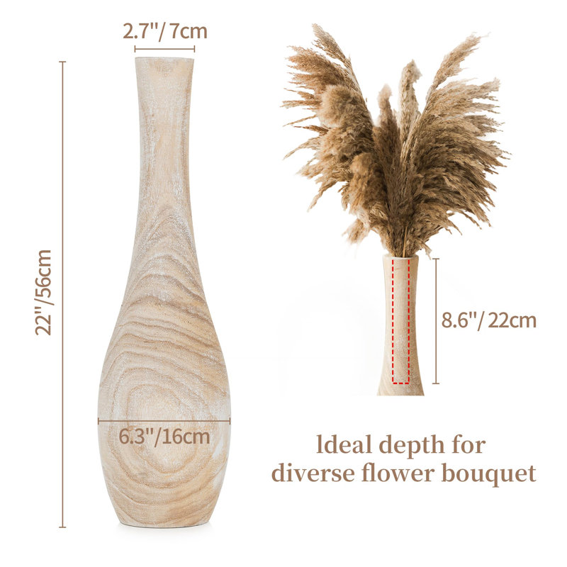 22" tall decorative wooden floor vase