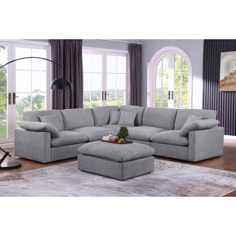 6 - Piece Modular Oversized Reversible Corner Sectional Sofa Cloud Couch, Gray Polyester Blend