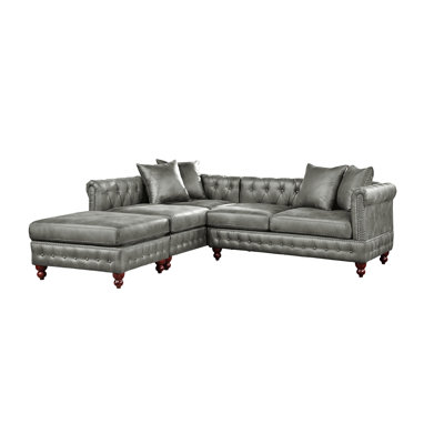 Luxury 3pc Sectional In Slate Gray Breathable , 2 Reversible /chaise, 1 , Back, Foam, Wood Contemporary Gray, Fabric, Solid Base