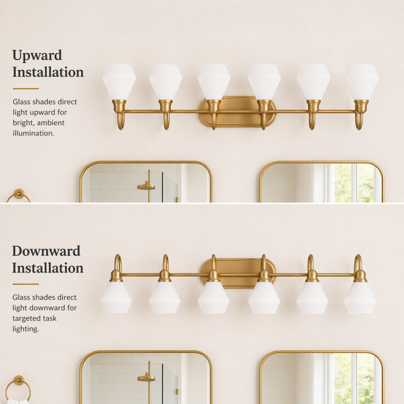 6 - Light Dimmable Vanity Light, Brushed Gold