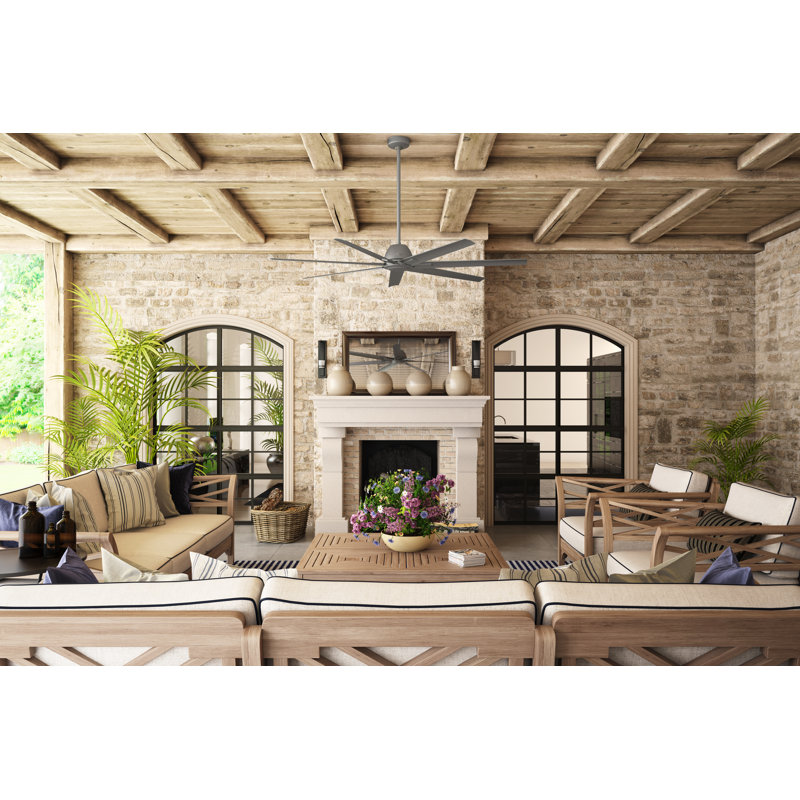 72" 7 - Blade ENERGY STAR Damp Rated Standard Ceiling Fan with Wall Control, Matte Silver