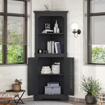 Grande armoire d'angle avec portes pour le salon, la salle de bain, la salle à manger ou la cuisine, noir