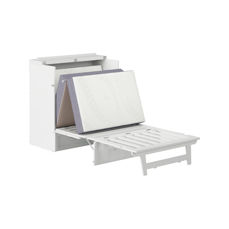 Commode escamotable Andriena avec matelas de 15 cm, rangement et chargeur intégré, Très grand simple, Blanc