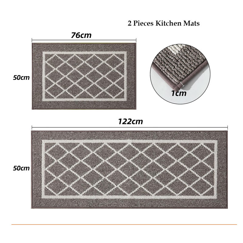2 Pieces Non Slip Kitchen Mats for Floor,Kitchen Rugs with TPR Backing,50X76cm+50X122cm,Brown, Brown