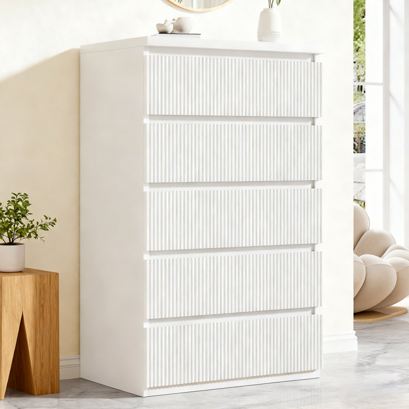 Commode de rangement verticale à 5 tiroirs: rangement compact pour la maison, Blanc