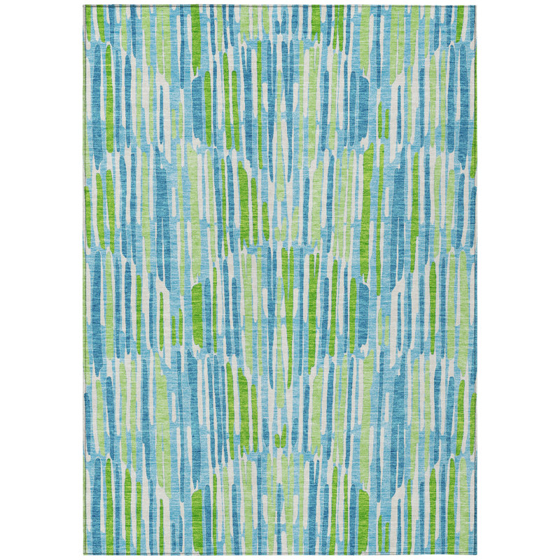 Tapis extérieur lavable abstrait bleu sarcelle et vert lime 10 pi x 14 pi