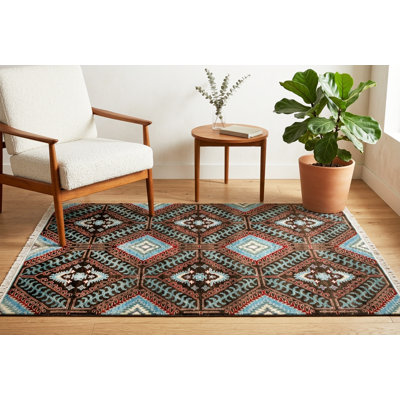 Tapis géométrique en laine noué à la main de la collection Navajo M.Blue - 8 pi x 10 pi