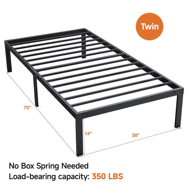 Structure de lit robuste en métal avec rangement sous le lit, support en lattes d'acier robuste, sans sommier, cadre de lit plateforme pour grand, très grand, double, simple, capacité de 300 lb