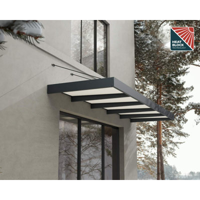 Palram - Canopia Sophia XL 12' W x 4' 7" D Acrylic Galvanized Steel Stationary Door and Window Awning Gray/Mist