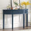 Console verticale en placage de pin à rayures avec quatre pieds, trois tiroirs, bleu marine, élégant et polyvalent pour les espaces principaux