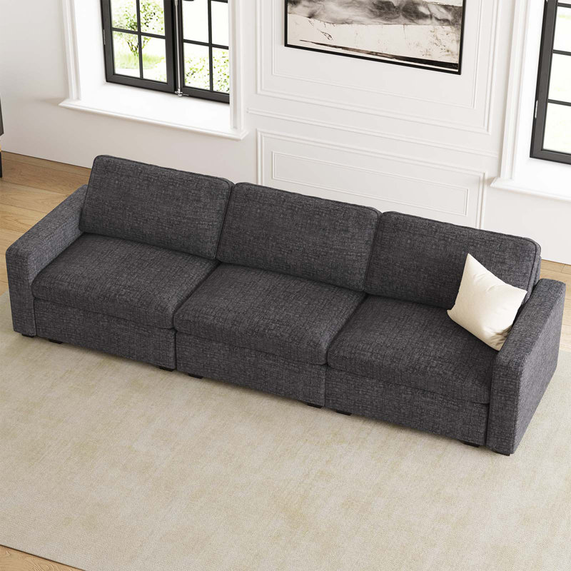 Hymes 101.5'' Wide 3-Seat Sofa Modular Sectional Sofa Apartment Storage Couch With Detachable Cushion Cover, Black Chenille
