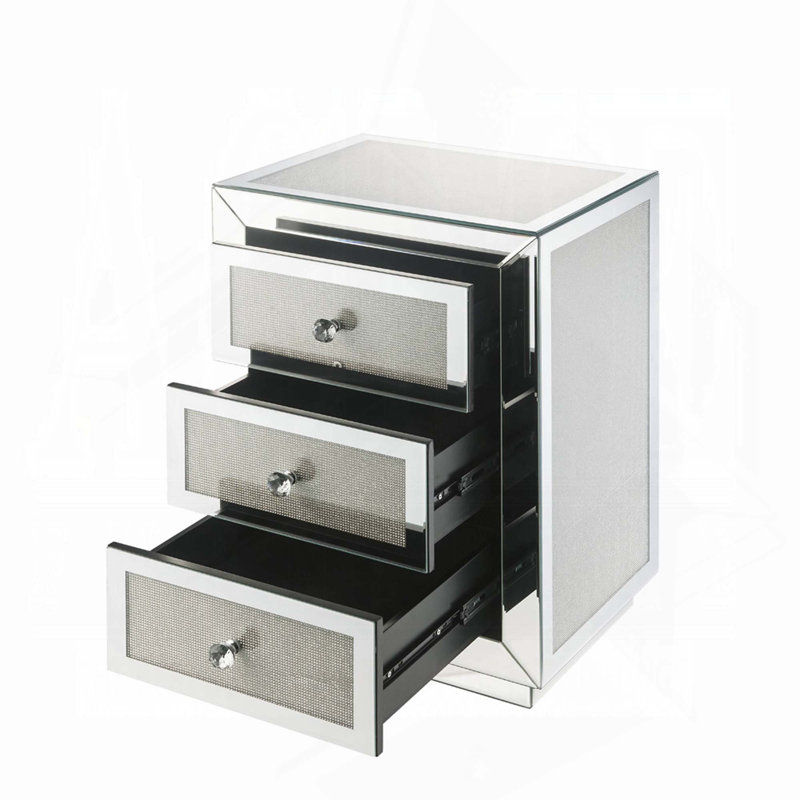 Table de chevet moderne avec 3 tiroirs et finition en miroir