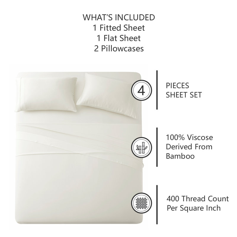 White Pearl Full Bamboo Cotton Sateen Sheet Set