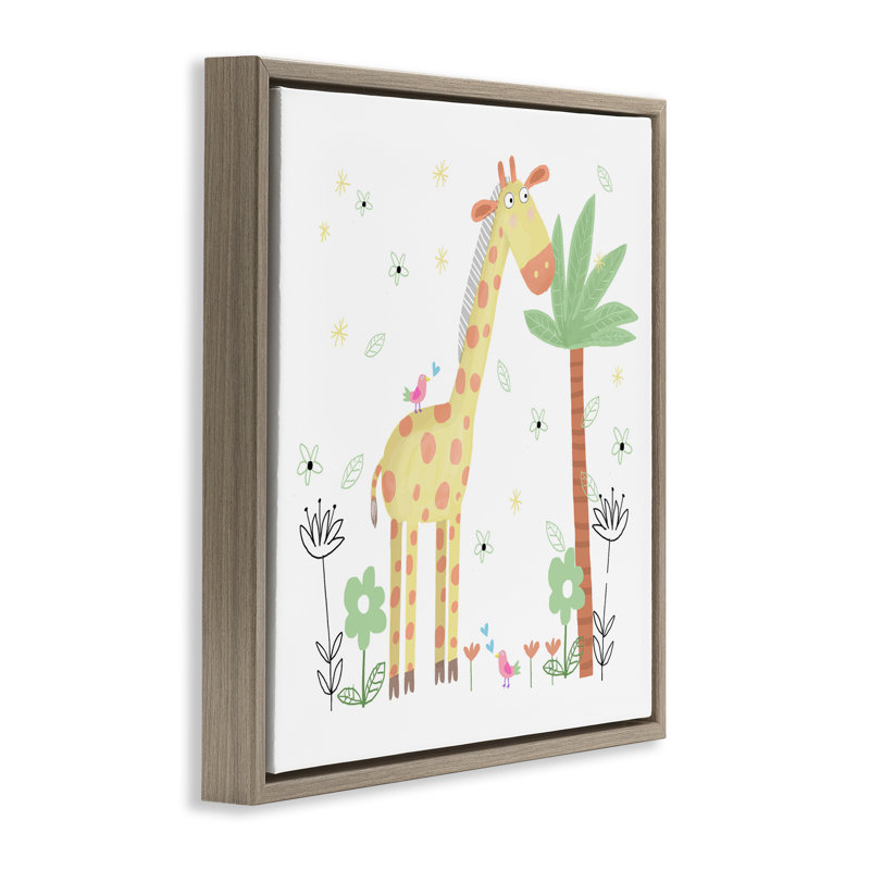 Cadre flottant Floral Baby Giraffe Illustration, design par Carla Daly, H 18 po x l 18 po, Cadre flottant orme Montalcino