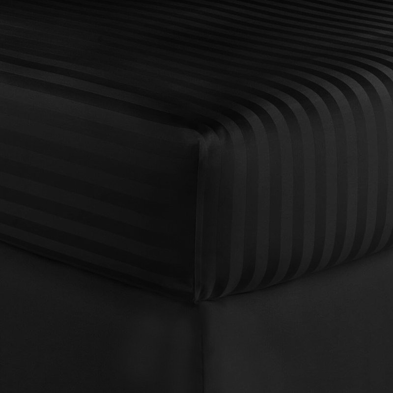 Hotel London Egyptian Cotton Striped Sheet Set, Full Sheet Set with 2 Pillowcases, Black