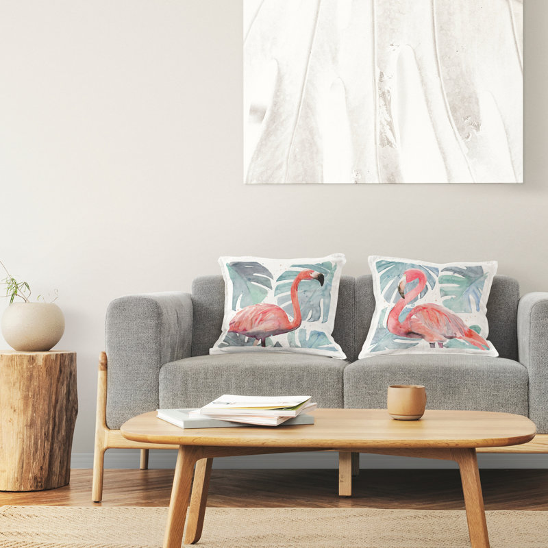 Ensemble de 2 coussins décoratifs à motif de feuilles tropicales roses et roses Monstera par Annie Warren (ensemble de 2)