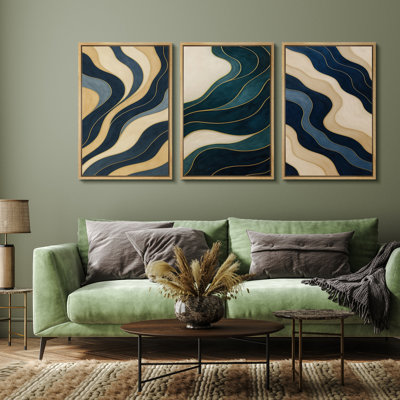 3 Pieces Framed Canvas Wall Art Abstract Geometric Print for Modern Home Decor