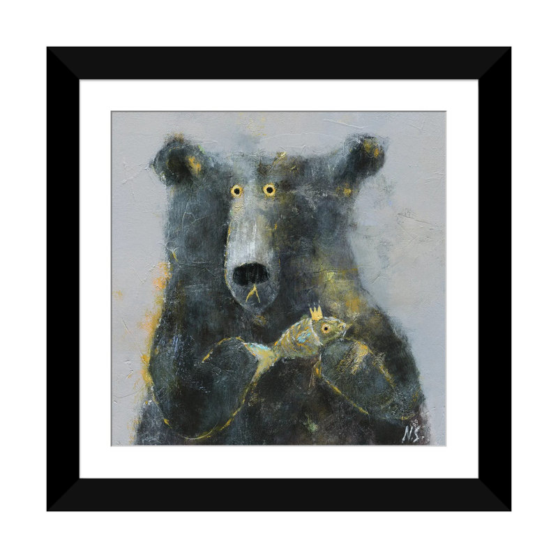 L'ours avec poisson NSL23, H 16 po x l 16 po x P 1 po, Cadre noir