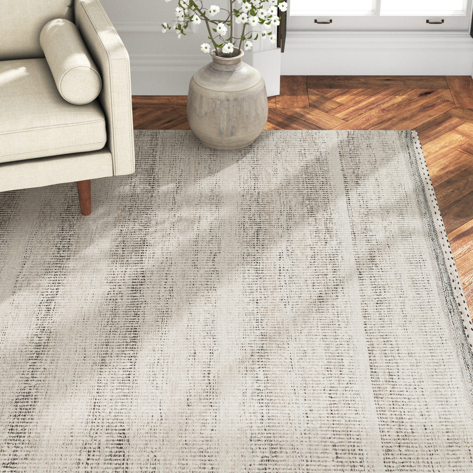 Larissa Smoke Hand-Woven Striped Rug, Rectangle 5' x 7'6"