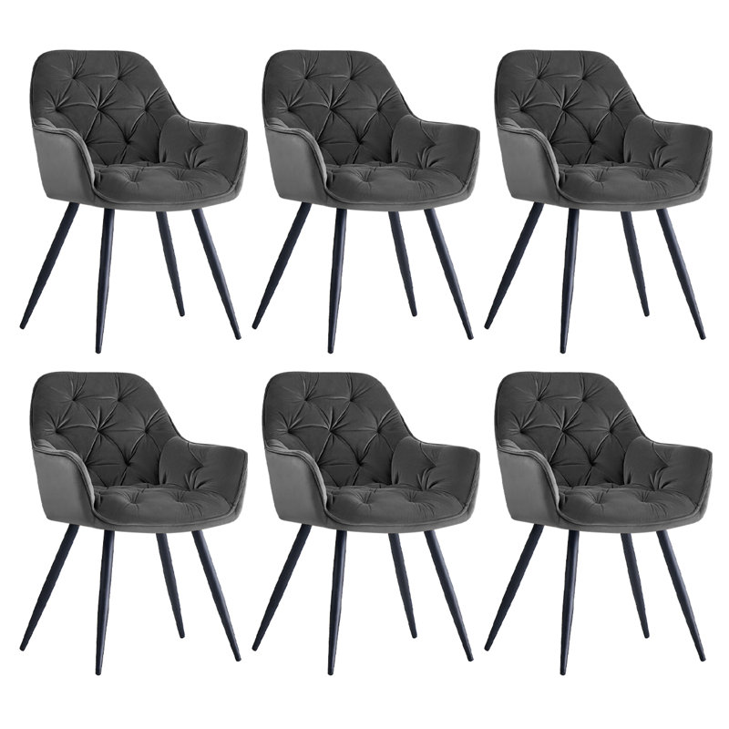 Nolen Upholstered Velvet Dining Chair with Arm, Grey