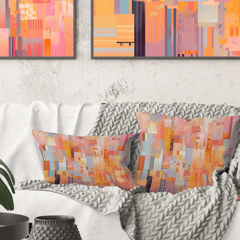 Coussin décoratif rose orange brisé - Cubism