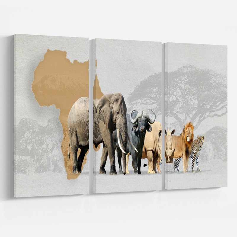« big cinq animaux en afrique », impression à multiples images sur toile tendue