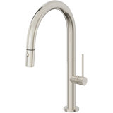 Poetto Pull Down Kitchen Faucet With Button Sprayer Low Arc Spout