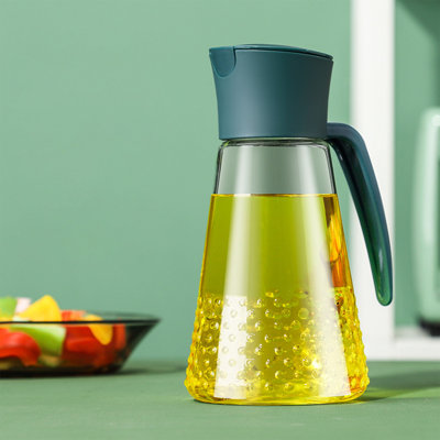 Bouteille d'eau Distributeur d'huile d'olive Bouteille d'huile en verre à l'épreuve des fuites avec poignée antidérapante Distributeur d'huile automatique et bouchon pour la cuisine 630 ML