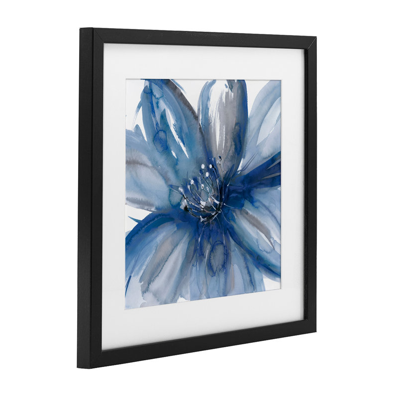 «Blue Beauty Blossom», reproduction d'art sous verre encadrée par Rebecca Meyers, H 13 po x l 13 po, Cadre noir minuit
