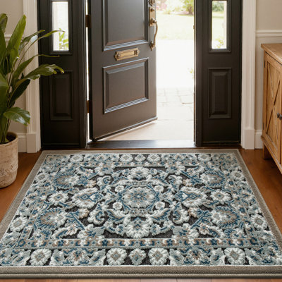  Indoor Door Mat for Entrance 36x59, Luxury Front Doormat with Non-Slip Latex Rubber Backing, Soft Washable Dirt Trapper, Flower Dance (Rolled Package)