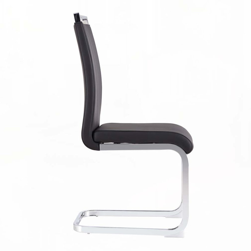 Rheese Modern Faux Leather Cantilever Dining Chairs with Metal Base and Top Handle, Black, Silver, 6