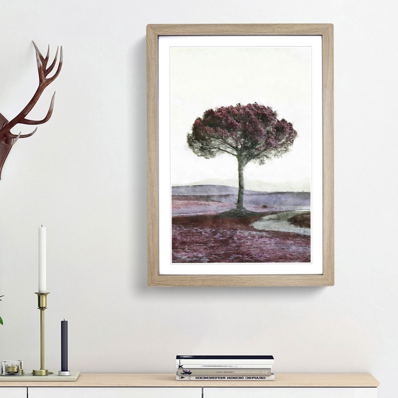 Tree in Tuscany Italy - Picture Frame Painting Print, Oak Framed, 33cm H x 24cm W x 2cm D