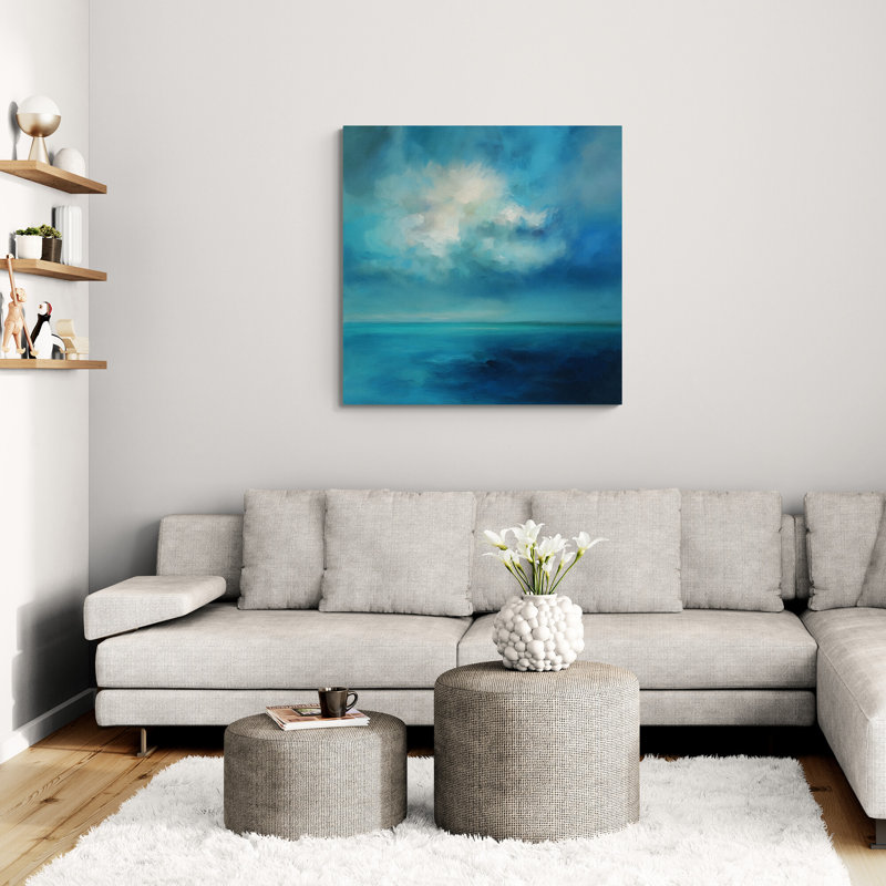 Serenne Seascape with Cloudy Skies Wall Art - Canvas Framed Print, 51 cm H x 51 cm W