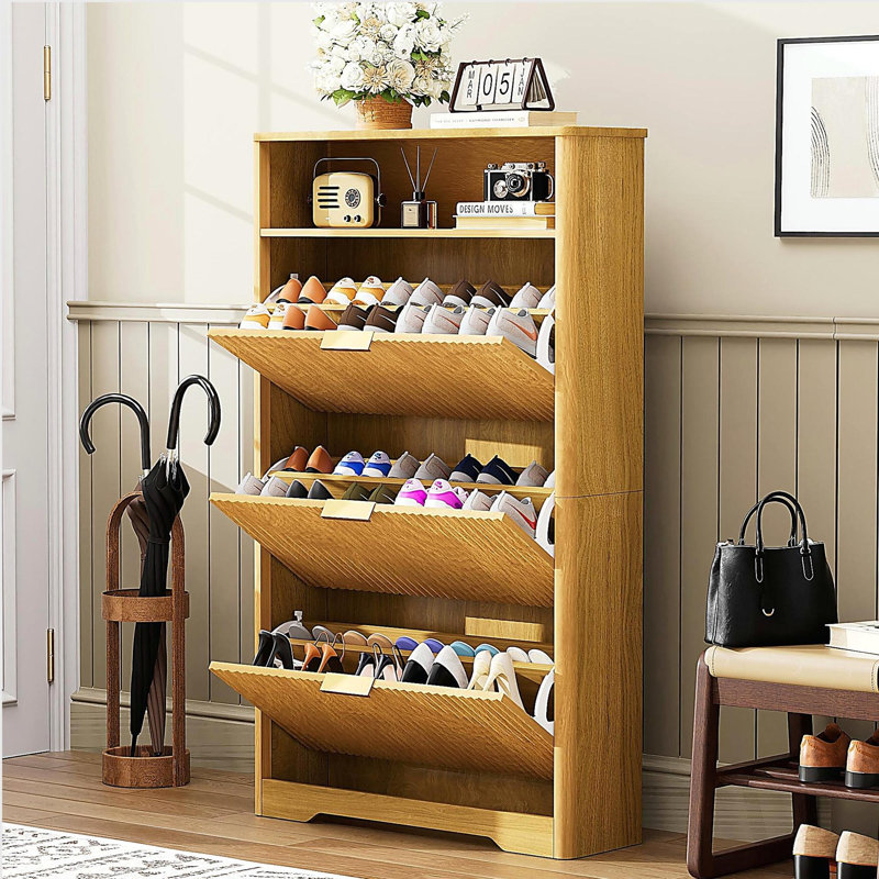 Shoe Cabinet Storage for Entryway Hidden Shoes Storage Cabinet with 3 Flip Drawers, Tall Free Standing Shoe Organizer Rack