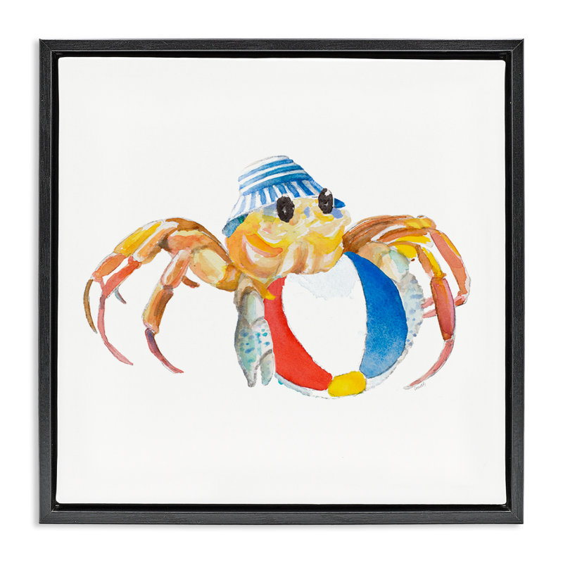 «Beach Ball Crab» par Lanie Loreth, Cadre flottant noir de jais, H 18 po x l 18 po