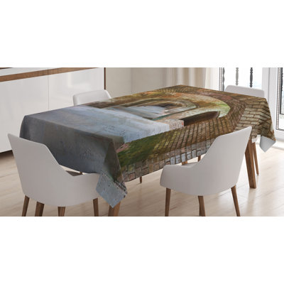 Vintage Tablecloth, Brick Arches Dry Tortugas Old Fort Historic Heritage Tourist Attraction Vintage Design, Rectangular Table Cover For Dining Room Kitchen Decor, 60" X 90", Brown