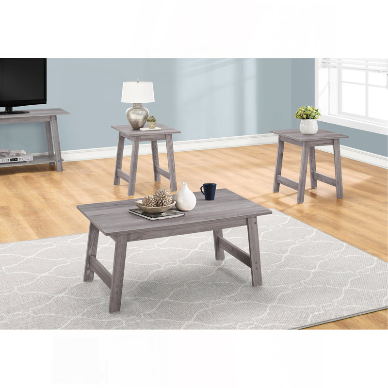 Ensemble de table, ensemble de 3 pièces, café, bout, côté, accent, salon, stratifié brun, transitionnel, Gris