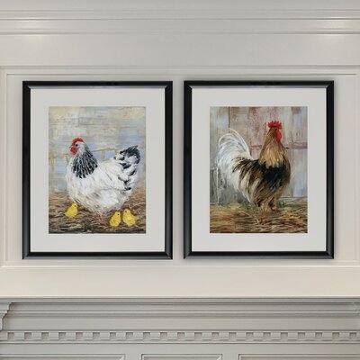 August Grove® Farmhouse Rooster Framed On Paper 2 Pieces Print ...