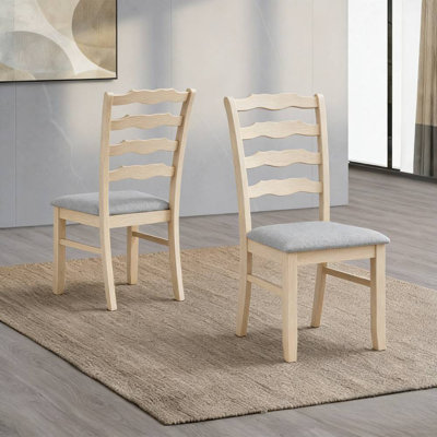 ACTU-Chaises en bois à dossier échelle classique, ensemble de 2 chaises, couleur blanc délavé