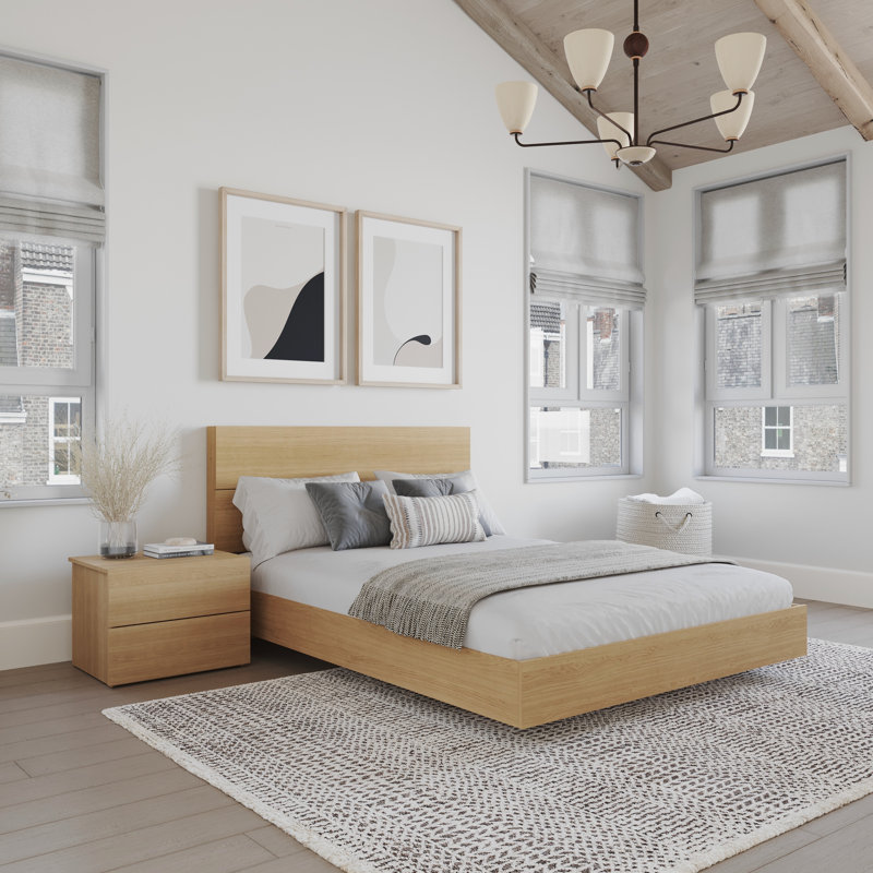 Ensemble de chambre à coucher avec lit plateforme 2 pièces Lindsie, Beige, Grand lit