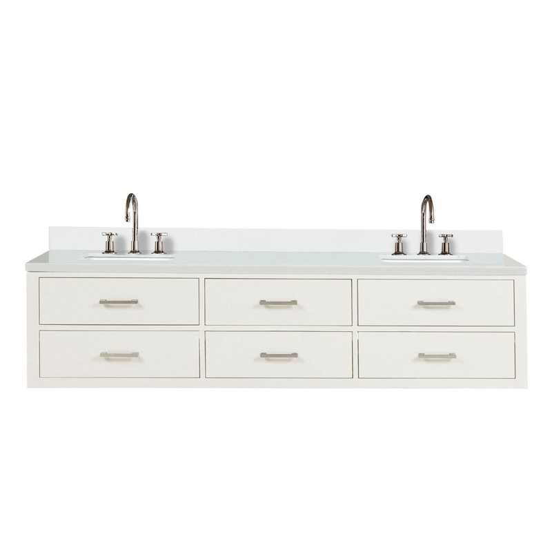 Meuble-lavabo double blanc 80 po X P 22 po D, plateau en marbre de culture et robinet, Blanc
