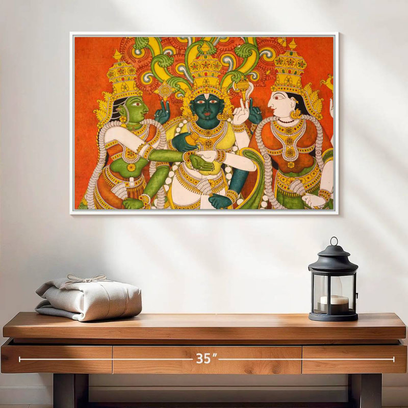 Murale Meenakshi, 25 po x 17 po, Cadre flottant blanc