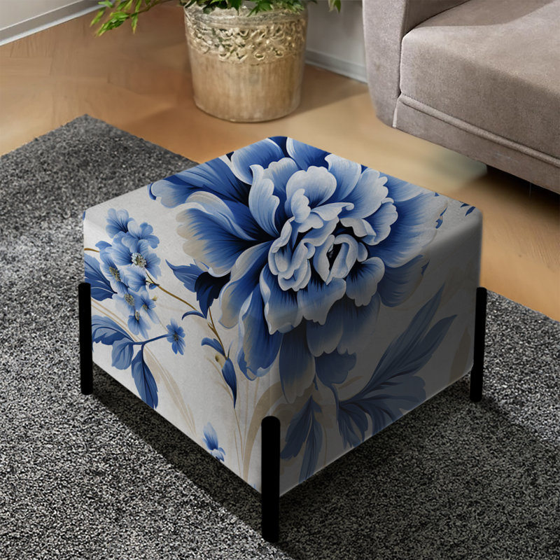 Repose-pieds carré floral bleu Cobalt