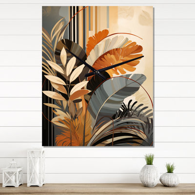 Funky Foliage In Terracotta Tones - Abstract Botanicals Wall Clock