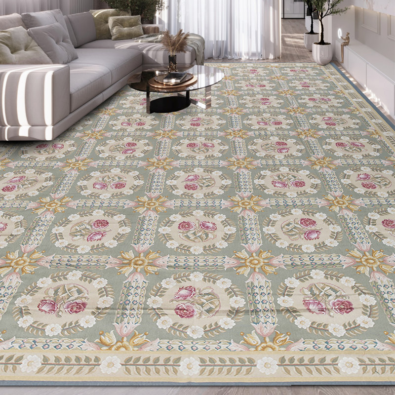 Hand-Knotted High-Quality Green and Beige Area Rug