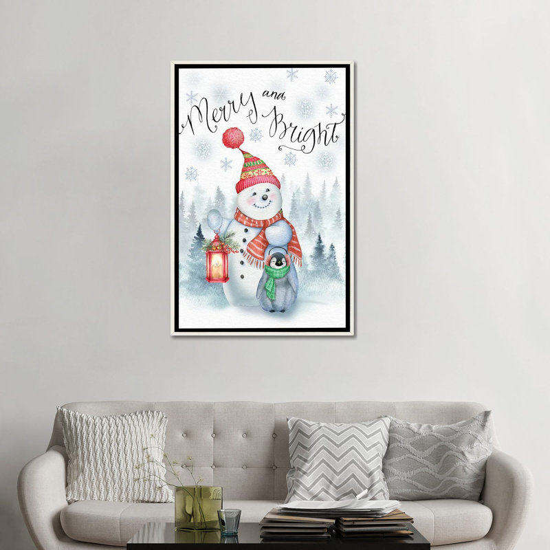 «Merry and Bright», reproduction d'art sur toile encadrée, Blanc patiné, H 48 po x l 32 po