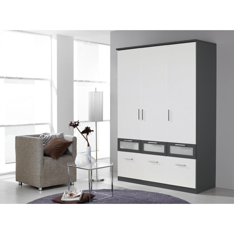 Bochum 4 Door Wardrobe, Alpine white, metallic grey and frosted glass
