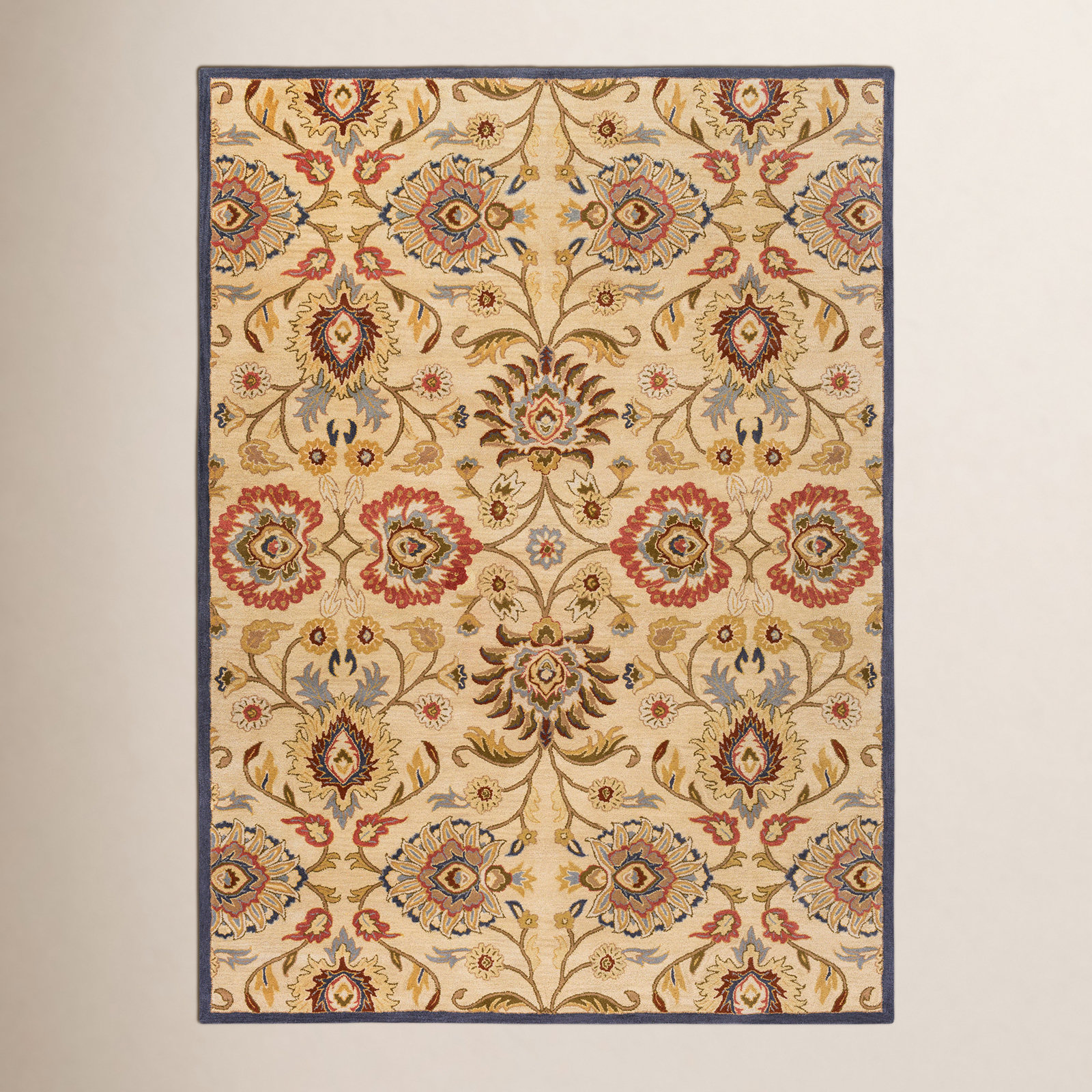 Arden Ivory Denim Red Hand-Tufted Wool Floral Rug, Rectangle 12' x 15'